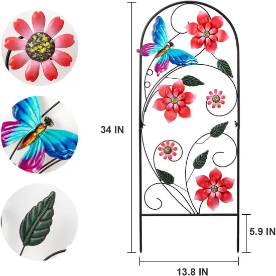 34" Metal Flower & Butterfly Garden Stake – Decorative Outdoor Yard Art for Lawn & Patio (Red) {4}