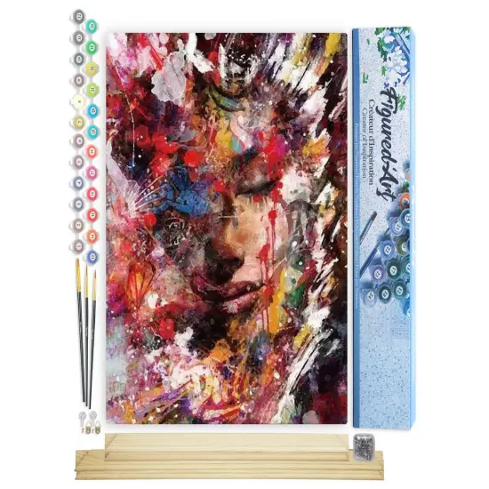 Figured'Art Paint by Numbers Kit for Adults Abstract Female Face 16"x20" - Craft Art Painting Rolled Canvas with DIY wooden frame {1}