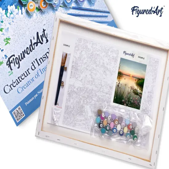 Figured'Art Paint by Numbers for Adults with Frame Peaceful Lake 16"x20" - Craft Art Painting DIY Kit Canvas Already Stretched on a Wooden Frame {5}