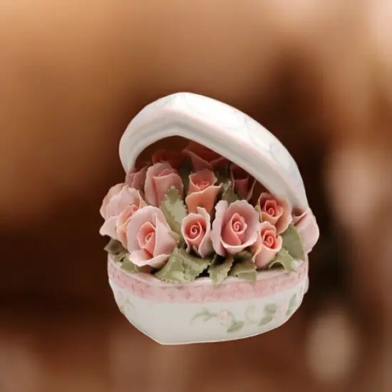 Ceramic Pink Rose Flower Bouquet Heart Box, Gift for Her, Gift for Mom {2}