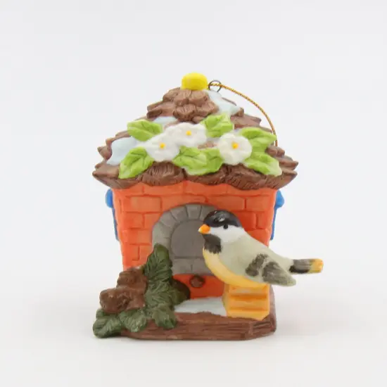 Ceramic Chickadee Bird with Birdhouse Light Cover Ornament, Home Decor, Christmas Decor, Gift for Bird Watcher, Gift for Her {2}