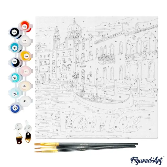 Figured'Art Mini Paint by Numbers Kit for Adults with Frame Travel Poster Venice Small format 8"x8" - Craft Art Painting DIY Canvas Already Stretched on a Wooden Frame {4}