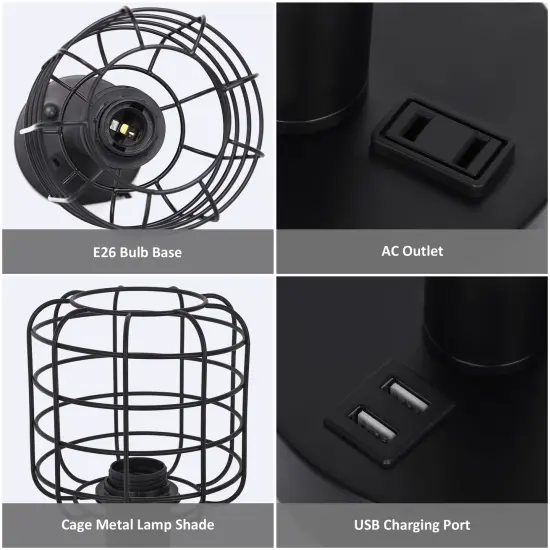 Industrial Desk Lamp with USB Interface Socket Metal Cage Shade {3}