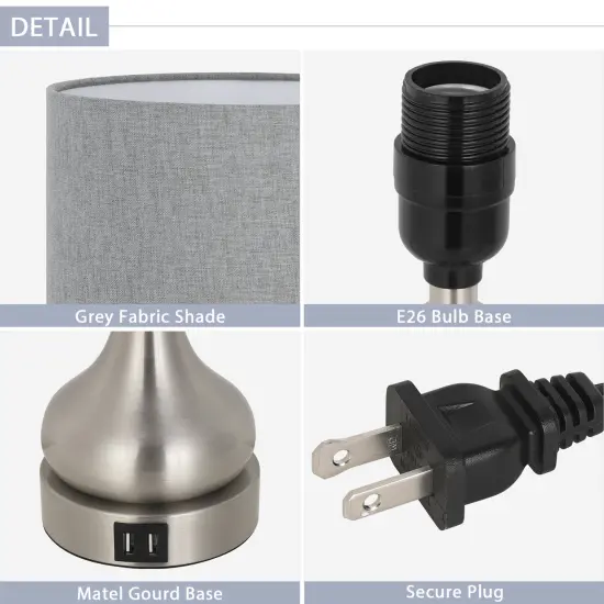 Bedroom Touch Bedside Lamps Set of 2 Table Lamp with Dual USB and AC Outlet Gary {4}