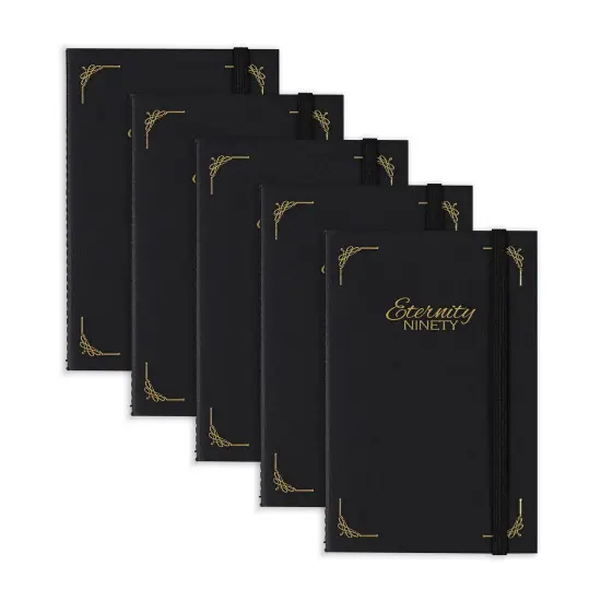 New York Central Eternity Ninety Flat Book- 5.5x8.5" Sketch Watercolor Journal, 5 Pack- Black Soft Paperback- Watercolor Sketchbook w/ Elastic Band, 50 Total Sheets 100% Cotton, 90 lb Cold-Pressed {1}