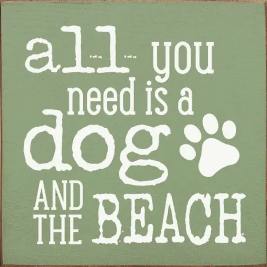 Dog and Beach Quote Sign, Solid Knotty Pine Wall Art for Coastal Homes Red-White {2}