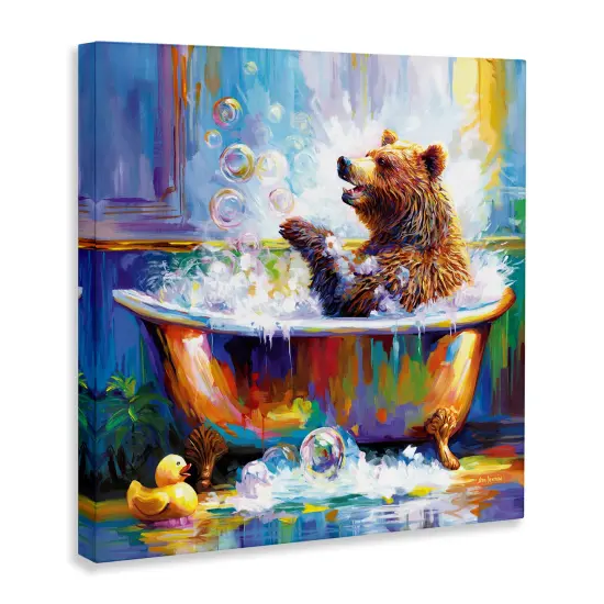 Stupell Industries Happy Bear in Bathtub Canvas Wall Art Design by Leon Devenice {3}