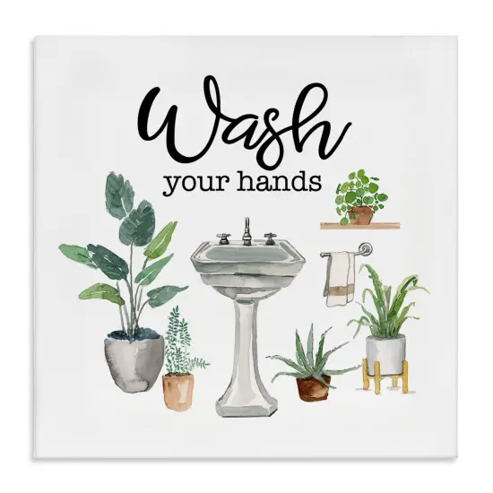 Stupell Industries Hygiene Phrase with Plants Canvas Wall Art Design by Masey St. Studios {1}