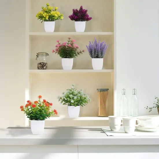 6pcs Artificial Pot Flowers Small Fake Plants with Pot Mini Potted Plants for House Office Tabletop Decoration {5}