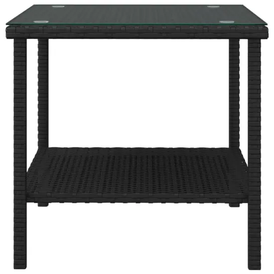 vidaXL Side Table Black 17.7"x17.7"x17.7" Poly Rattan and Tempered Glass {3}