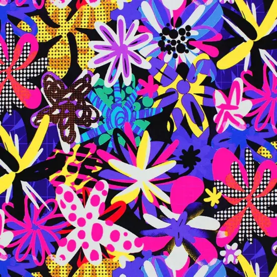 Punk Rock Flowers Printed Spandex Fabric Multicolor {1}