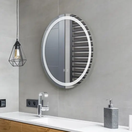 Modern LED Bathroom Mirror with Touch Sensor Wall Mount Vanity Mirror for Home Decor, US Plug, Polished Glass Frame, Sleek Design for Contemporary Bathrooms, Bathroom Vanity Mirror {6}