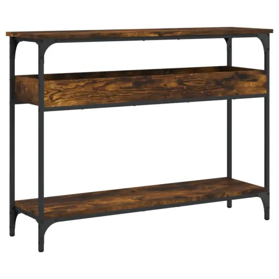 vidaXL Console Table with Shelf Smoked Oak 39.4"x11.4"x29.5" Engineered Wood {2}