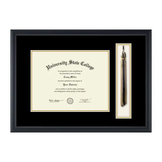 Framerly - 11"w x 8.5"h Tassel Diploma Frame - Eco-Friendly Black Moulding with Black and Gold Matting {1}
