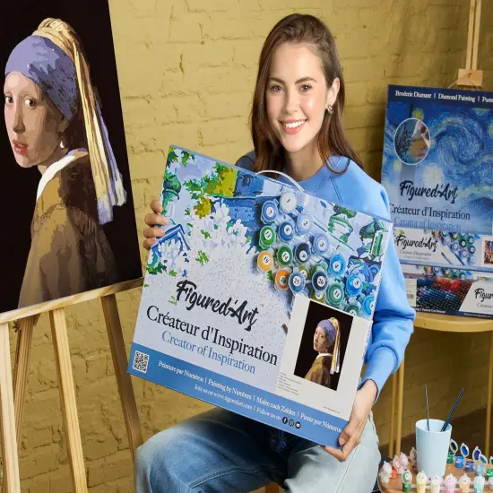 Figured'Art Paint by Numbers Kit for Adults with Frame Vermeer Girl with the Pearl 16"x20" - Craft Art Painting DIY Kit Canvas Already Stretched on a Wooden Frame {2}