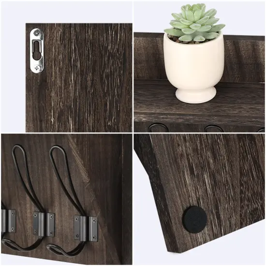 2PCS Wall-Mounted Coat Racks With Hooks Storage Display Shelf Entrance Brown {3}