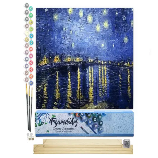 Figured'Art Paint by Numbers for Adults Van Gogh Starry Night over the Rhone 16"x20" - Craft Art Painting Rolled Canvas with DIY wooden frame {1}
