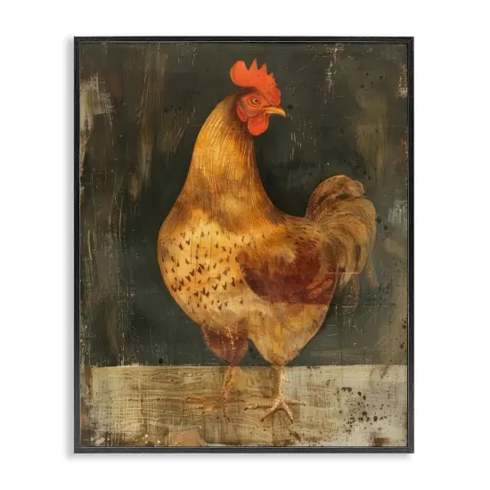 Stupell Industries Chicken on Rustic Background Framed Giclee Wall Art Design by LSR Design Studio {1}
