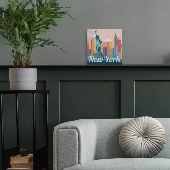 Figured'Art Mini Paint by Numbers Kit for Adults with Frame Travel Poster New York Statue of Liberty Small format 8"x8" - Craft Art Painting DIY Canvas Already Stretched on a Wooden Frame {2}