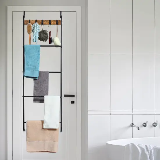 5 Tier Over The Door Towel Rack Bathroom Behind Door Towel Holder with Hooks {1}