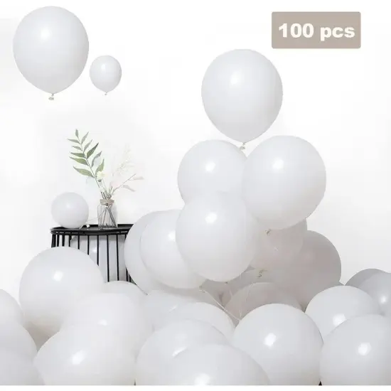 100 Pack White Balloons Kit, 10 Inch, Natural Rubber Latex for Party Decor {2}