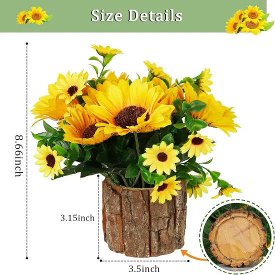 Artificial Flowers Fake Silk Sunflower Flower in Planters Flower Vase Small Rustic Potted Flower Arrangements Artificial for Home Outdoors Tabletop Decor Set of 2 (Yellow) {2}