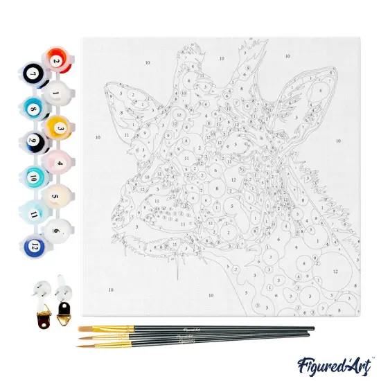 Figured'Art Mini Paint by Numbers Kit for Adults with Frame Giraffe Abstract Pop Art Small format 8"x8" - Craft Art Painting DIY Canvas Already Stretched on a Wooden Frame {4}