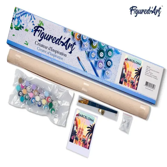 Figured'Art Paint by Numbers for Adults Travel Poster Barcelona 16"x20" - Craft Art Painting DIY Kit Rolled Canvas Without Frame {5}