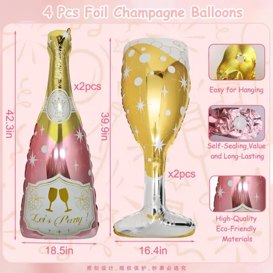 4 Pcs Champagne Foil Balloons - Huge Rose Gold {3}