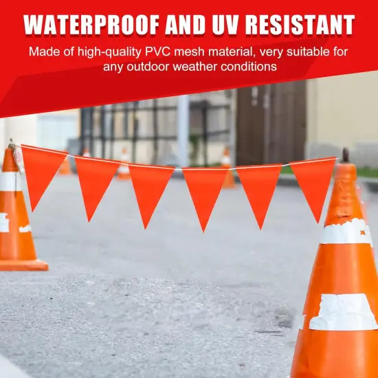 105FT Safety Warning Pennant Banner Flags (Orange) {6}