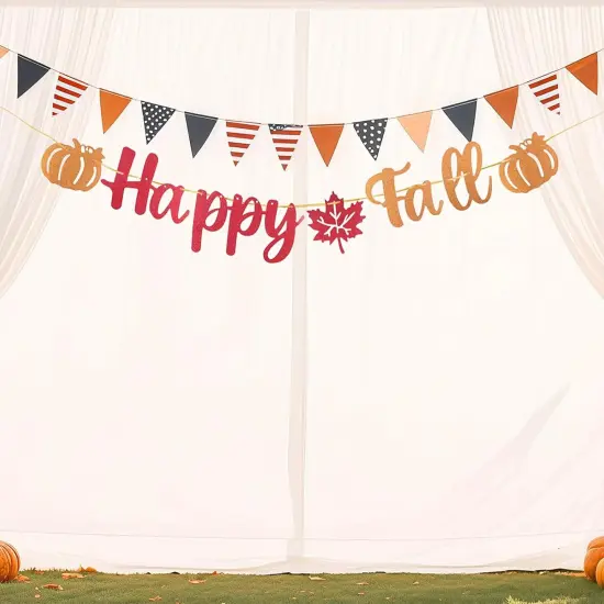 Happy Fall Banner Glitter (Orange Red) {5}