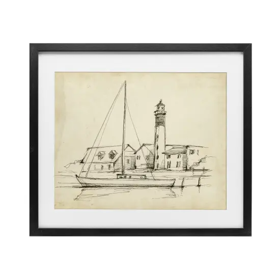 Stupell Industries Lighthouse & Boat Study Framed Print Under Glass, design by Ethan Harper {1}