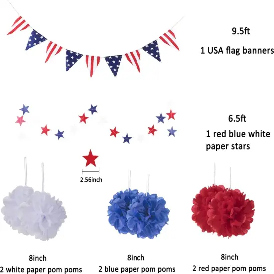 4th of July Party Decorations Set, Patriotic USA Flag Pennant Bunting(14Pcs) {3}