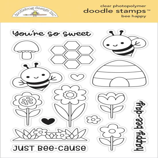 Doodlebug Clear Doodle Stamps-Bee Happy {1}