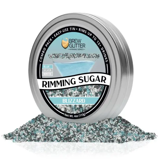 Brew Glitter - Blizzard Rimming Sugar (4oz, 1x Bar Tin) Cocktail Garnish for Mixed Drinks & Refreshments {3}