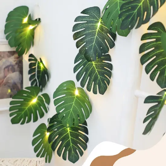 20 LED Palm Leaves String Lights, Tropical Artificial Monstera Leaf Wall Hanging Vine Leaf {3}