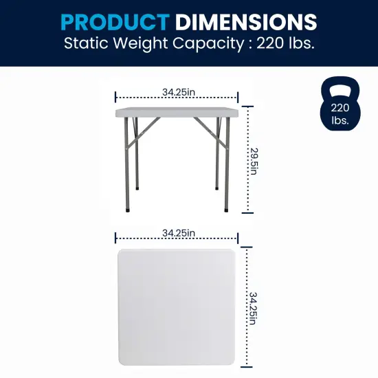 Emma and Oliver 34.25" Square Plastic Folding Table Granite White {6}