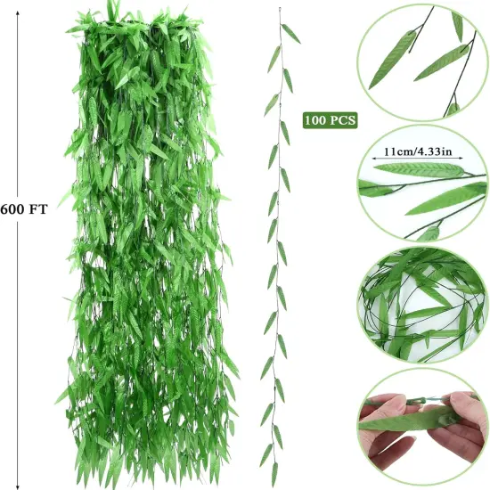 100pcs 600 ft Artificial Ivy Garland Fake Hanging Greenery Vines for Room Decor {4}