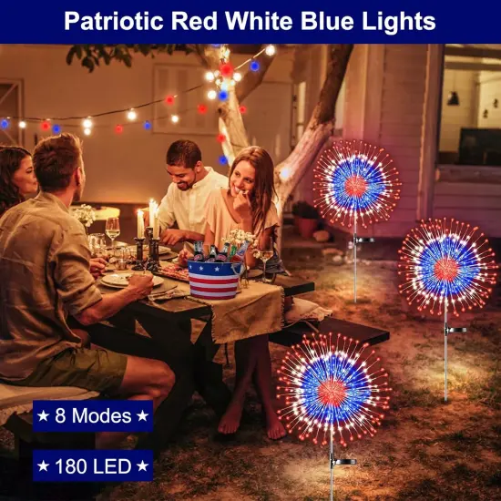 4th of July Decorations Outdoor Solar Lights, 2 Pack Fourth of July Red White and Blue Patriotic Decorations {2}