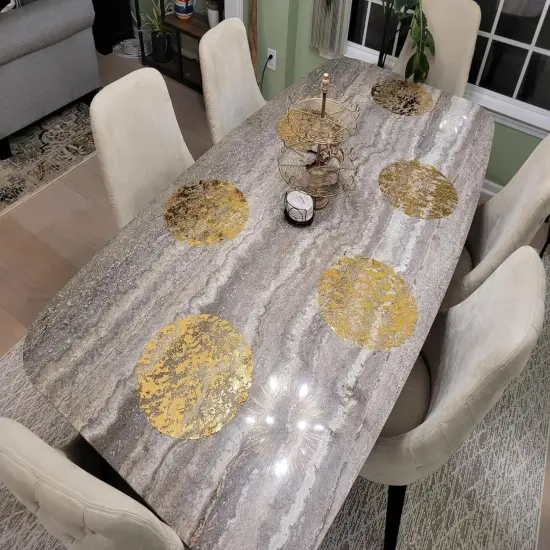 Disposable Gold Placemats Set of 100 Metallic Thin Mesh Round 13 Inch Table Mates Gold Charger Doilies for Dining Table Wedding Birthday Party Home Decoration {5}