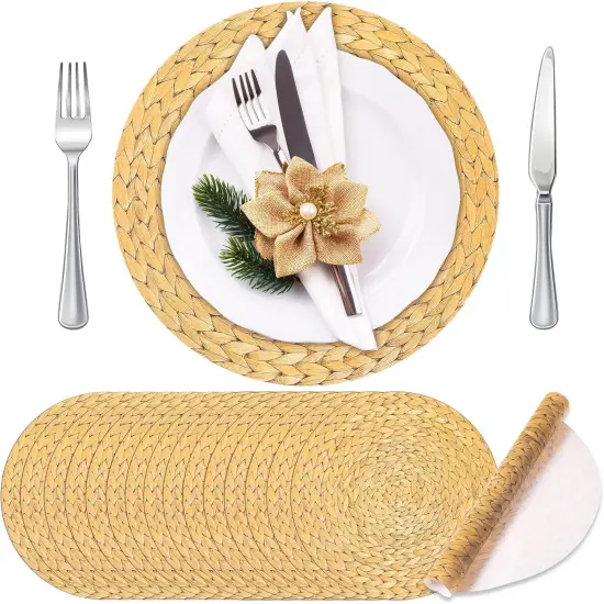 100 Pcs Disposable Woven Wooden Slice Paper Place Mats Rustic Palm Leaf Sunflower Daisy Pumpkin Woven Charger Place Mat Bulk Table Paper Placemats for Summer Spring Fall Wedding Dinner(Woven) {1}