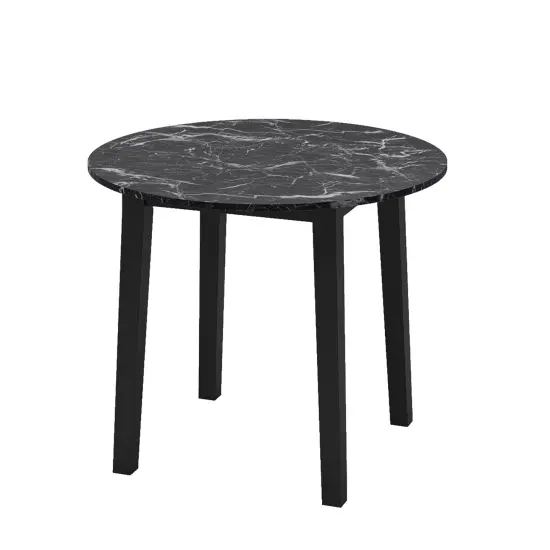 Rubber Wood Round Dining Table with Marble Top, Safe Corners and Easy Assembly Black {1}