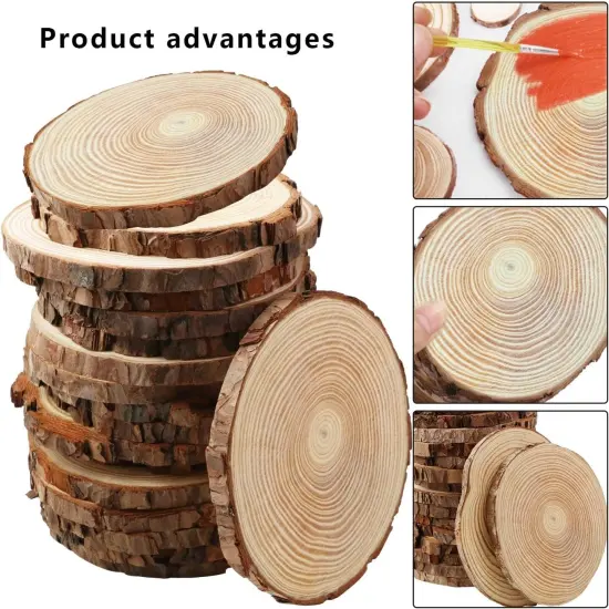 Unfinished Wood Slices for Centerpieces - 5.1-5.5 Inch,Round Natural Discs with Tree Bark, Wooden Cookies Circles for Crafts Christmas Ornaments, Rustic Wedding Decor {4}