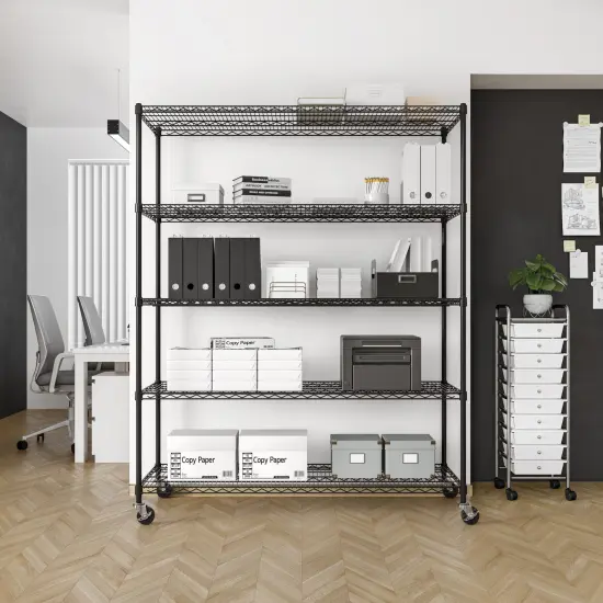 Seville Classics UltraDurable 5-Tier NSF Steel Shelving, 60" W x 24" D x 76" H Black {8}