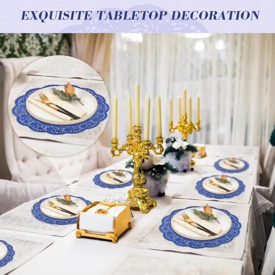 200 Pcs Doilies Paper Doilies Lace Paper Doilies Disposable Foil Lace Paper Doilies Placemats Doily Paper Pad Paper Placemats for Cakes Crafts Party Wedding Decor (Dark Blue) {5}