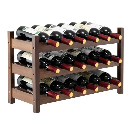 3-Tier Wine Rack Holds 18 Bottles with PU Coating and Anti-Slip Feet Coffee {3}