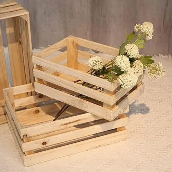 Set of 4 Wooden Crate for display, Storage Boxes for Books, Artworks, Milk, Wine, Outdoor Gardening Tools, Picnic Supplies, Creative Flower Stand, Display Rack for Shops or Exhibitions {4}