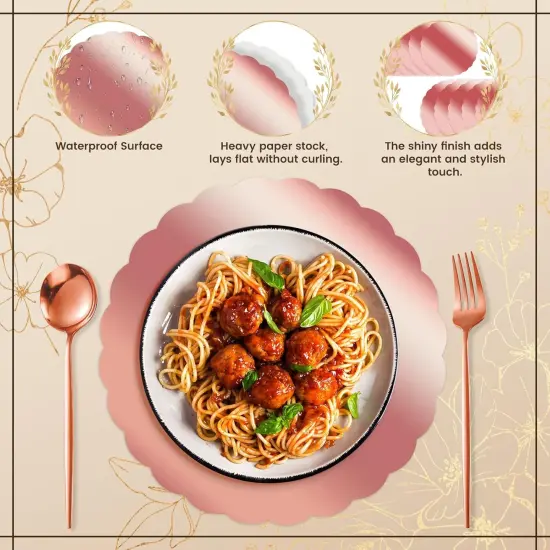 50PCS Rose Gold Round Disposable Paper Placemats - Elegant Table Decor {2}