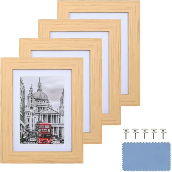 5x7 Picture Frame, 4 Pack Plastic 5x7 inch Wood Grain Picture Frames {1}