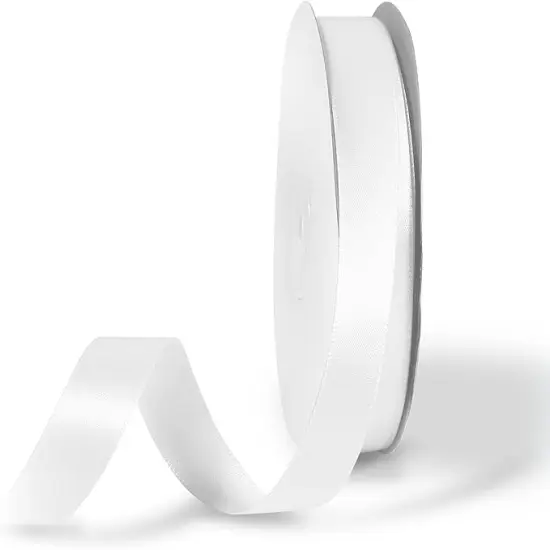 White Polyester Ribbon 5/8 Inch, 50 Yards, Single-Sided Shiny, Perfect for DIY Crafts, Wedding Decoration, Gift Wrapping and Flower Art {1}
